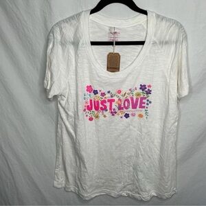NWT Natural Life Women's Size XL T-Shirt Just Love Floral Graphic Tee White Boho